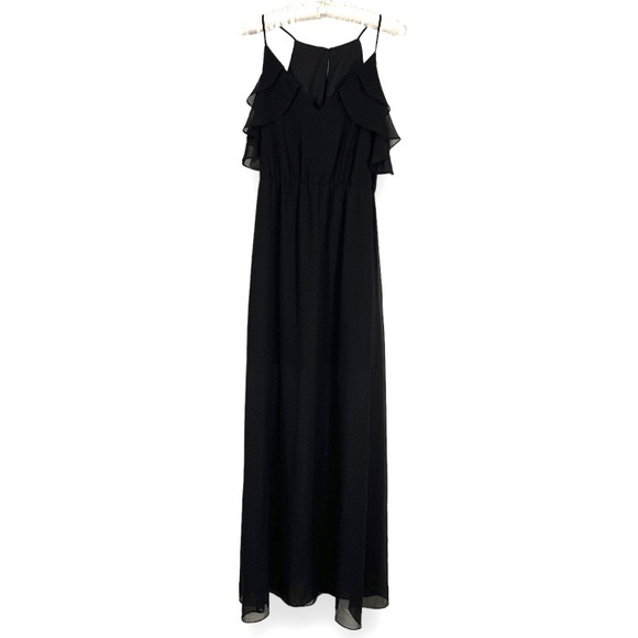 BCBGeneration Black Maxi Dress Chiffon Ruffle Spaghetti Strap Bridesmaid Sz XS - Picture 6 of 14